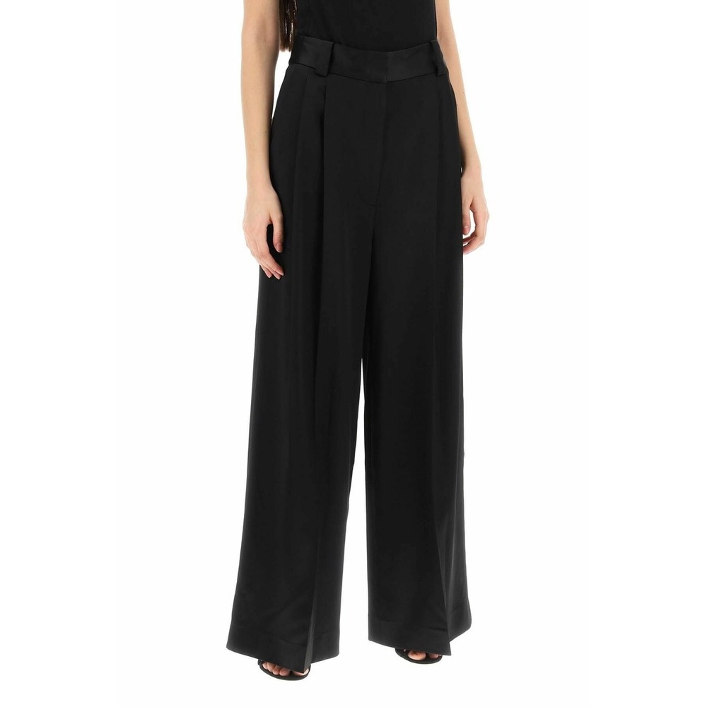 Khaite Simone High Rise Size 4 Black Wide Leg Pleated Trouser Pants